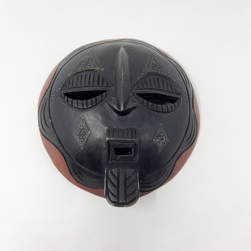 Hand Carved African Tribal Mask Wood Wall Hanging Black Brown Round Folk Art 10"