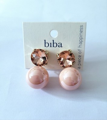 BiBA Kristall Perlen Ohrhänger Ohrringe 30 mm Lachsrosa Gold Neu / B84043-05