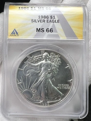 1986-P $1 American Silver Eagle 1 oz ANACS MS66 Coin