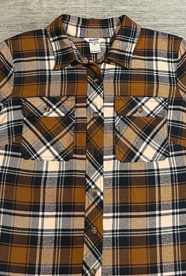 NOVO! Camisa feminina de flanela folclore Duluth M laranja queimado/rosa/azul marinho xadrez - Imagem 2 de 4