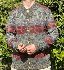 Missoni Uomo Cardigan 3D Knit Geometrical DNA Retro Sweater Jeresy Size L 52 54