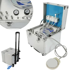 Portable Dental Mobile Delivery Unit Rolling Case Air Compressor Suction 4 HOLES