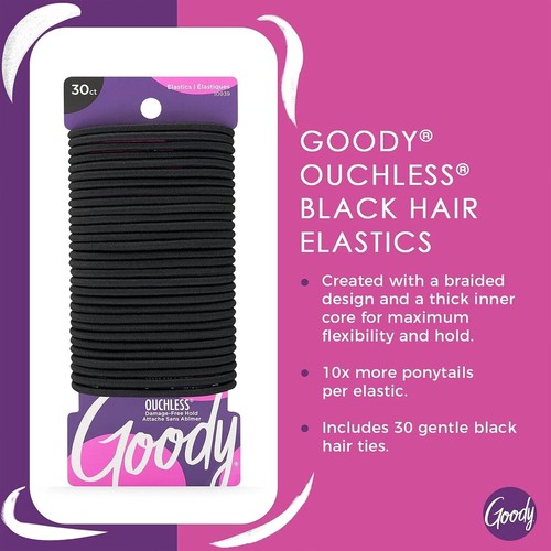 Goody Ouchless Elastic Hair Ties - 36 Ct, Black, 4MM Elastics 2pack - Picture 2 of 7
