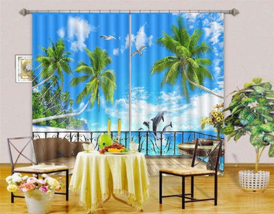 Skies Of Blue Dolphin 3D Vorhang Blockout Foto Drucken Vorhänge Drapieren Stoff