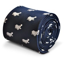 Mens tie navy dark blue hippo wildlife safari design-er by Frederick Thomas