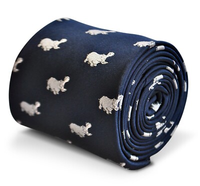 Herren Krawatte Dunkelblau Navy Hippo Safari Tiermotiv Frederick Thomas Designer
