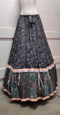 VTG Peasant Cheesa Davis Hippie Maxi Skirt Folkloric Trims Pink Ribbon Size M