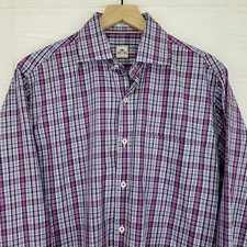 Peter Millar Plaid Long Sleeve Golf Shirt Purple White Men's Size Medium