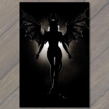 Art Print Demon Beautiful Sexy Woman Horns Wings Post Devil Strange Unusual Scar