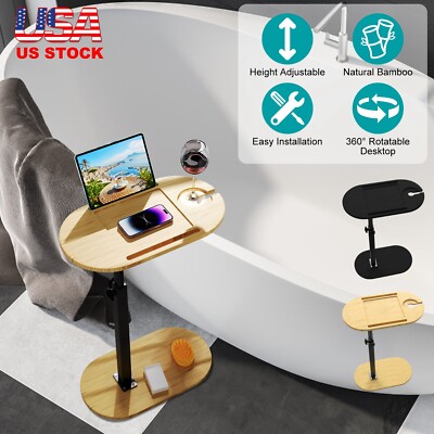 Bathtub Tray Table w/ Carbon Steel Base Freestanding Bath Tray for Tub Wall