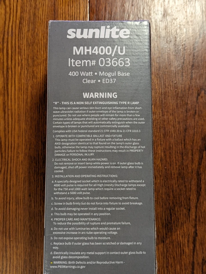 SUNLITE 400w MH400/U, ED37 Mogul base clear, Metal halide bulb, 03663 - Image 3 of 4