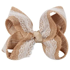 NEW "BURLAP & LACE" Hairbow Alligator Clips Girls Ribbon Hair Bows 5.5 Inches