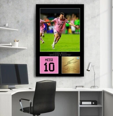 LIONEL MESSI Pink Jersey Poster Football Legends Framed Canvas Art Perfect Gift