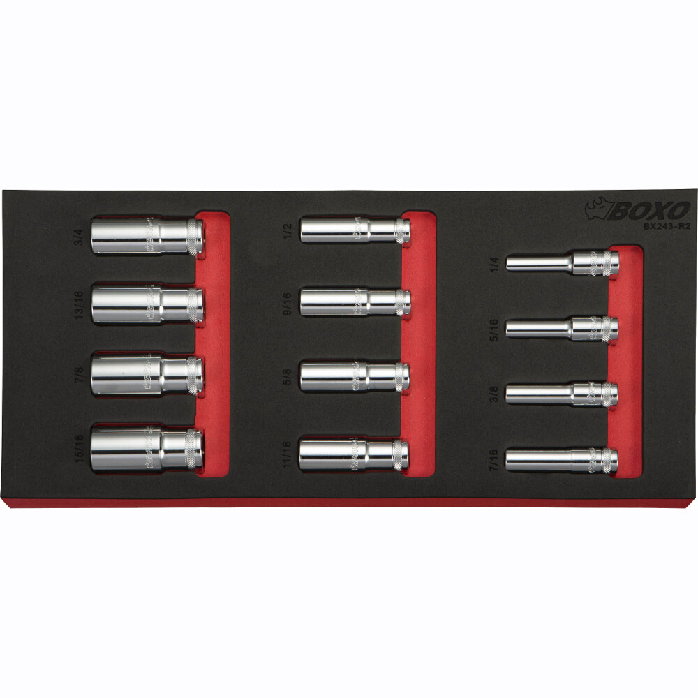 3/8"" Drive Deep Imperial Socket Set 12 Point 12 Pce BOXO BX243-R2