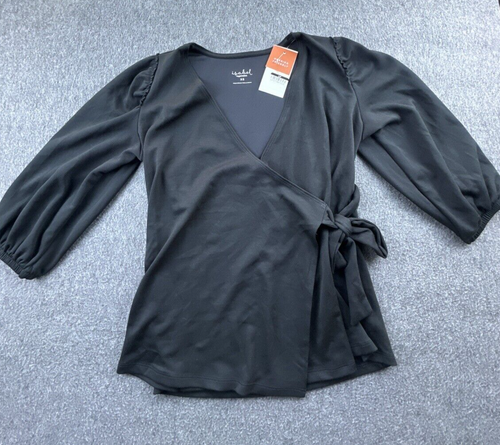 Isabel Nursing Shirt Womens X-Small Black Wrap Front Nursing Friendly Top New - Picture 2 of 14