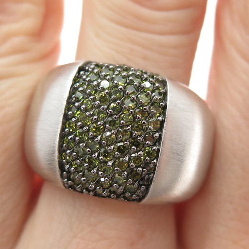 925 Sterling Silber Ring Rundschliff Grün C Z Modernist Größe 7,5