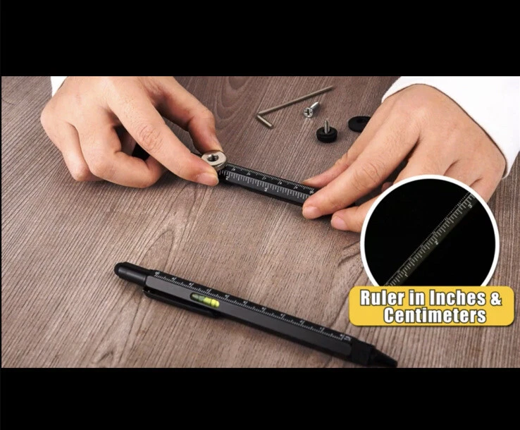 6-in-1 Multi Tool Pen with LED Light, Level & Stylus - 2 Pack