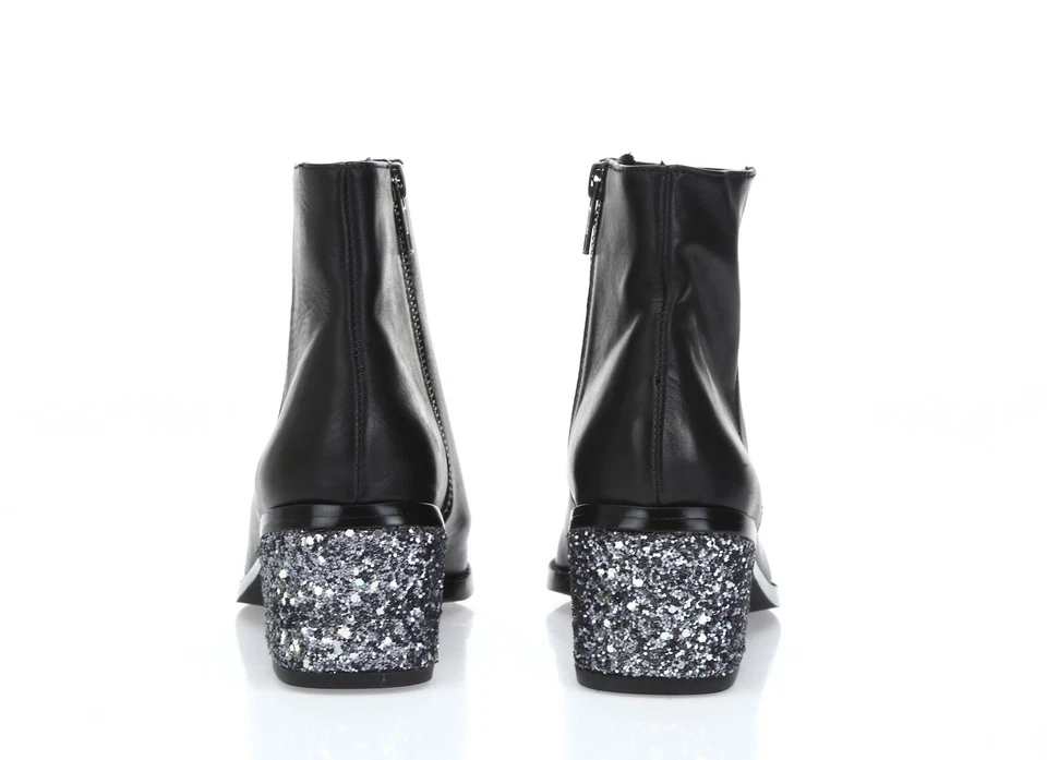 Botines Sol Sana Jenni Mujer Cuero Negro Tacón Brillo Talla. 36 Foto 4 de 4