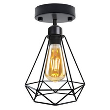 Vintage Hallway Ceiling Light Black Semi-Flush Mount Cage Lamp E27 Bulb