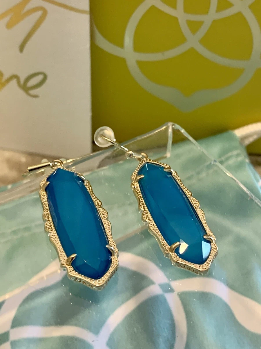 EUC Kendra Scott Gold Blue Teal Agate Fran Earrings Beautiful A Must Have