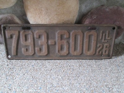 Vintage 1926 Illinois License Plate ~ Antique Auto Tag Man Cave