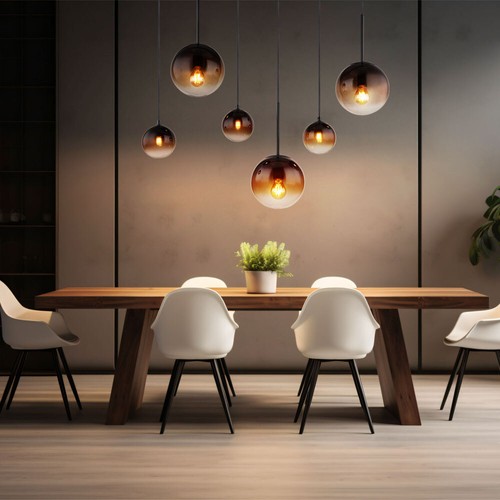 Hängeleuchte Hängelampe Pendelleuchte Glas rauchfarben 6 Flammig Wohnzimmerlampe - Bild 5 von 9