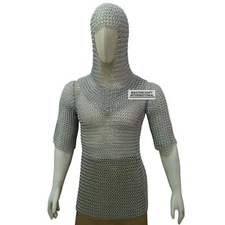 Medieval Chainmail Shirt with Coif Aluminum Butted Ring Armor Renaissance Faire