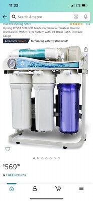 iSpring RCS5T 500 GPD Grade Commercial Tankless Reverse Osmosis RO Water Filter 