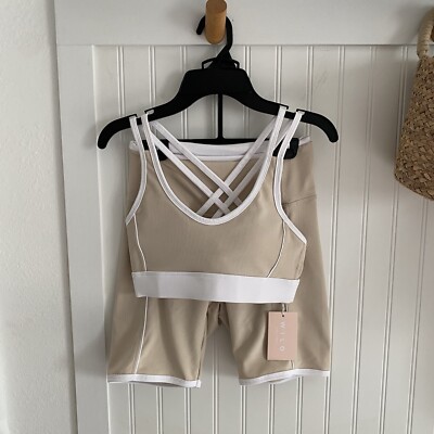 WILO THE LABEL Rib Sports Bra & Shorts Set (Clay) S Activewear MSRP $102 NEW!