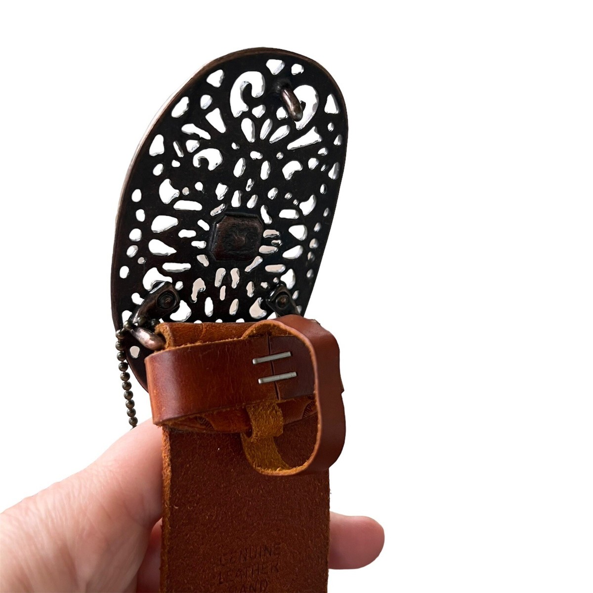 Linea Pelle Brown Leather Belt Oval Buckle with Amber Stone  display picture 2