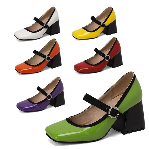 Damenschuhe Übergröße klobige Mary Jane-Pumps Blockabsatz eckige Zehenpartie Schnallenriemen - Bild 1 von 18