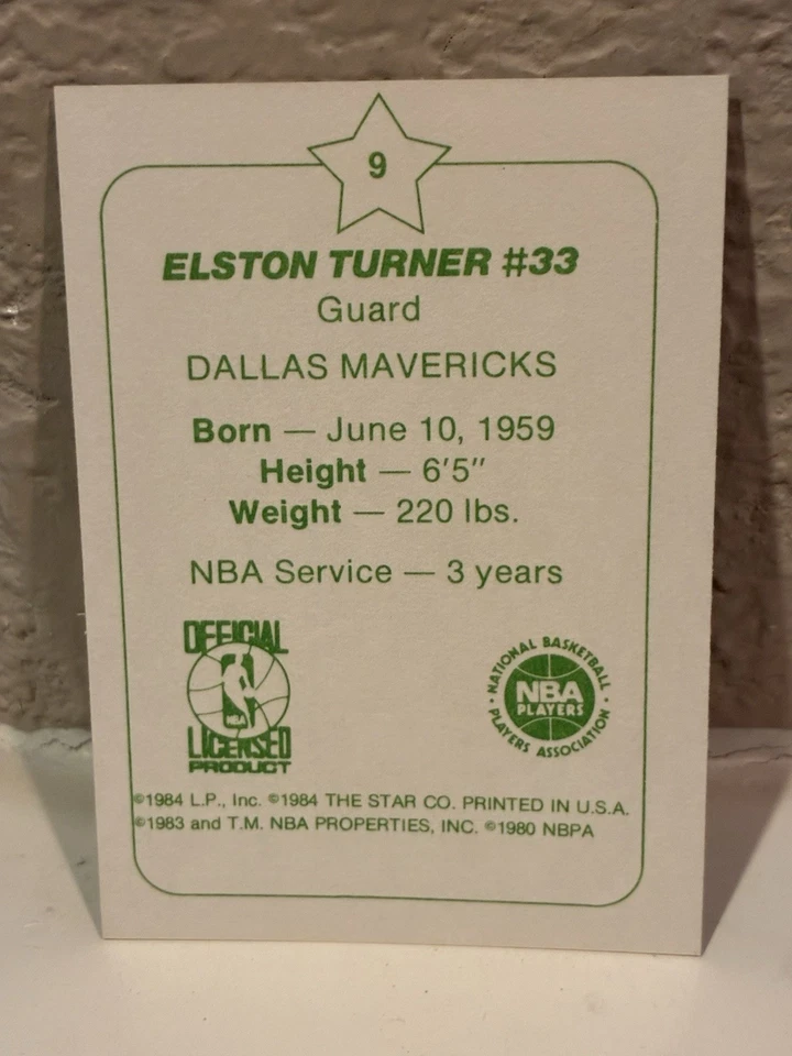 1984-85 Star Arena #9 Elston Turner Dallas Mavericks NRMT - Image 2 of 2