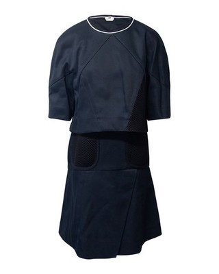 Fendi Dress With Cape And Mesh Detail In  Polyamide Women Blue Size 8