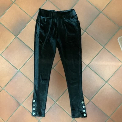 SOUTH Black Velour Metal Button Ankle Trim Leggings, Size 10/12, VGC - Image 1 of 4