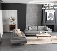 Graue Wohnzimmer Sofagarnitur Designer 3-Sitzer Polstersofa 2Tlg