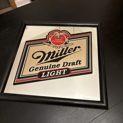 Vintage 1991 Miller Genuine Draft Light Beer Mirrored Sign 20”x20” Bar Man Cave