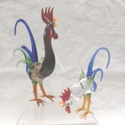 Vintage Handblown Set Of 2 Roosters Colbalt Blue Murano Style Colors 5½" 3½"T