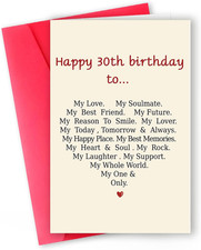 30Th Birthday Card Love Gifts for Husband Wife Him Her Dad Mom 30 Year Old Bir