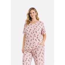 Woman's XXL Pink Cherry Print Pajama Set Silky Soft Lounge Sleepwear T