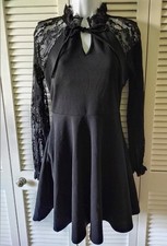 SHEIN New With Tags Black Women’s dress Size 4 Flared Skirt, Lace Long Sleeves ￼