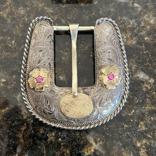 De Colección Premium Vogt Plata de Ley Oro 10k Rubíes Herradura Ranger Hebilla de Cinturón - Imagen 2 de 13