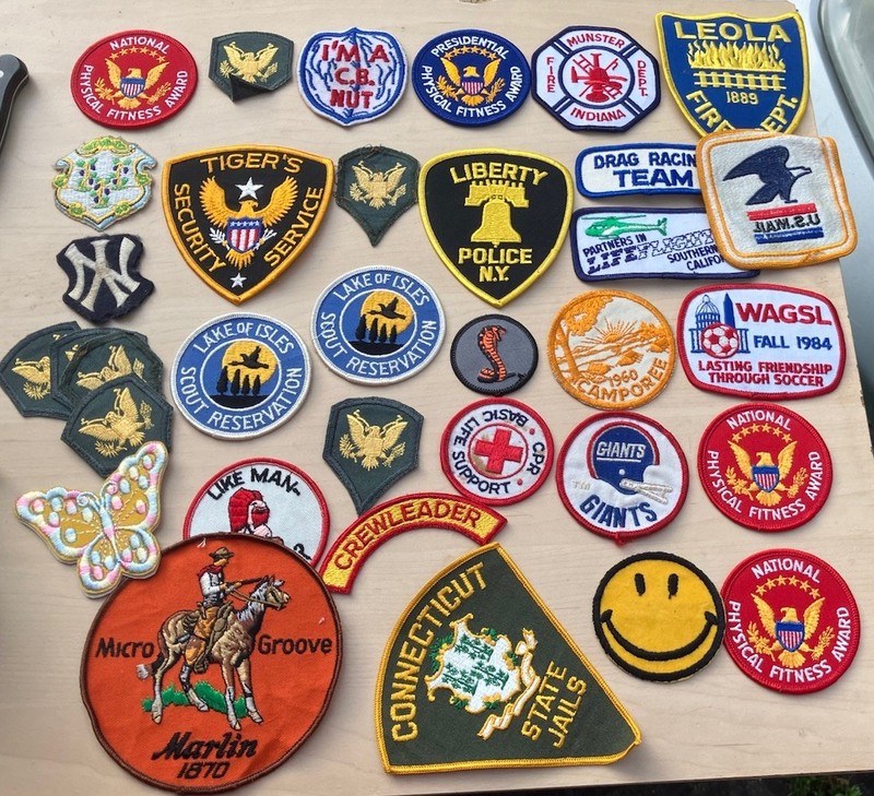 Large Lot of Vintage Embroidered Patches Military USA Scout Travel Marlin Misc