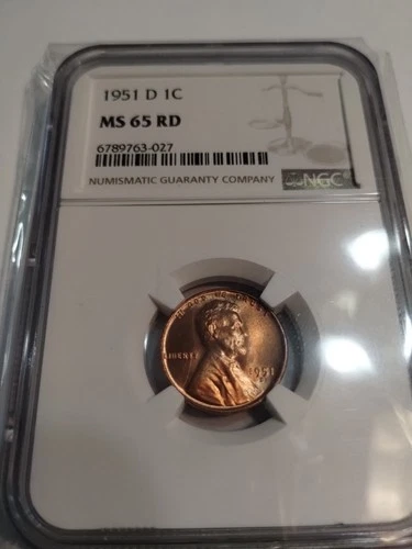 1951 D 1c Ms 65 Rd Ngc Slabbed Graded Wheat Penny