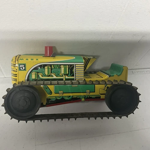 Vintage MARX Climbing Tractor #5 Wind Up Tin Litho Toy with Key 1950s