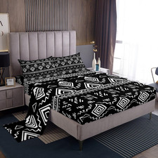 Erosebridal Tribal Boho Aztec Bed Sheets Black White Ethnic Bohemian Sheet Set