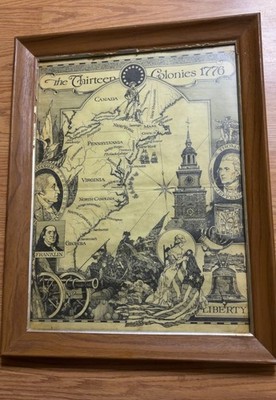 1970s The Thirteen Colonies 1776 Reproduction 18''x14'' Wood Frame RARE