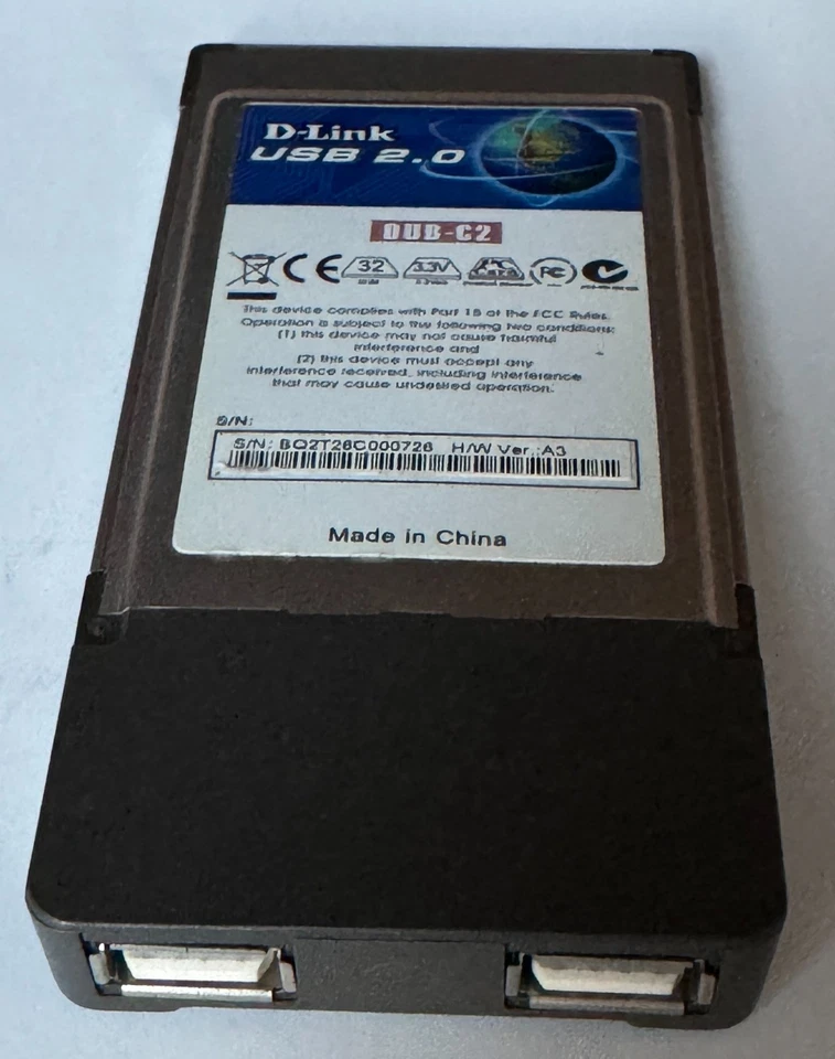 Adattatore D-Link USB 2.0 2 Porte CardBus PCMCIA (DUB-C2) per Notebook Vintage - Immagine 3 di 3