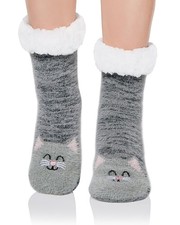 Century Star Anti Slip Slipper Socks With Grip For One Size, Grey Cat