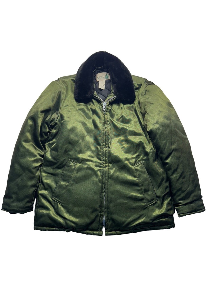 Samco Sportswear Vintage Quilted Green Jacket Black Fur Collar