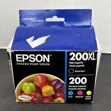Epson 200XL Black, 200 C M Y Combo 4pk Ink Cartridges Exp 03/2024
